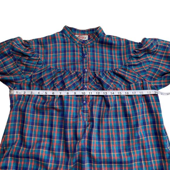 Vintage Lanz Originals Plaid Prairie Core Mandarin Collar Nightgown Sz 14 FLAWS - Picture 6 of 14